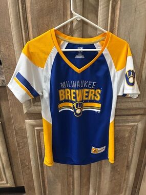 Majestic Brewers Blue and Gold V-Neck Team Jersey (Women’s)